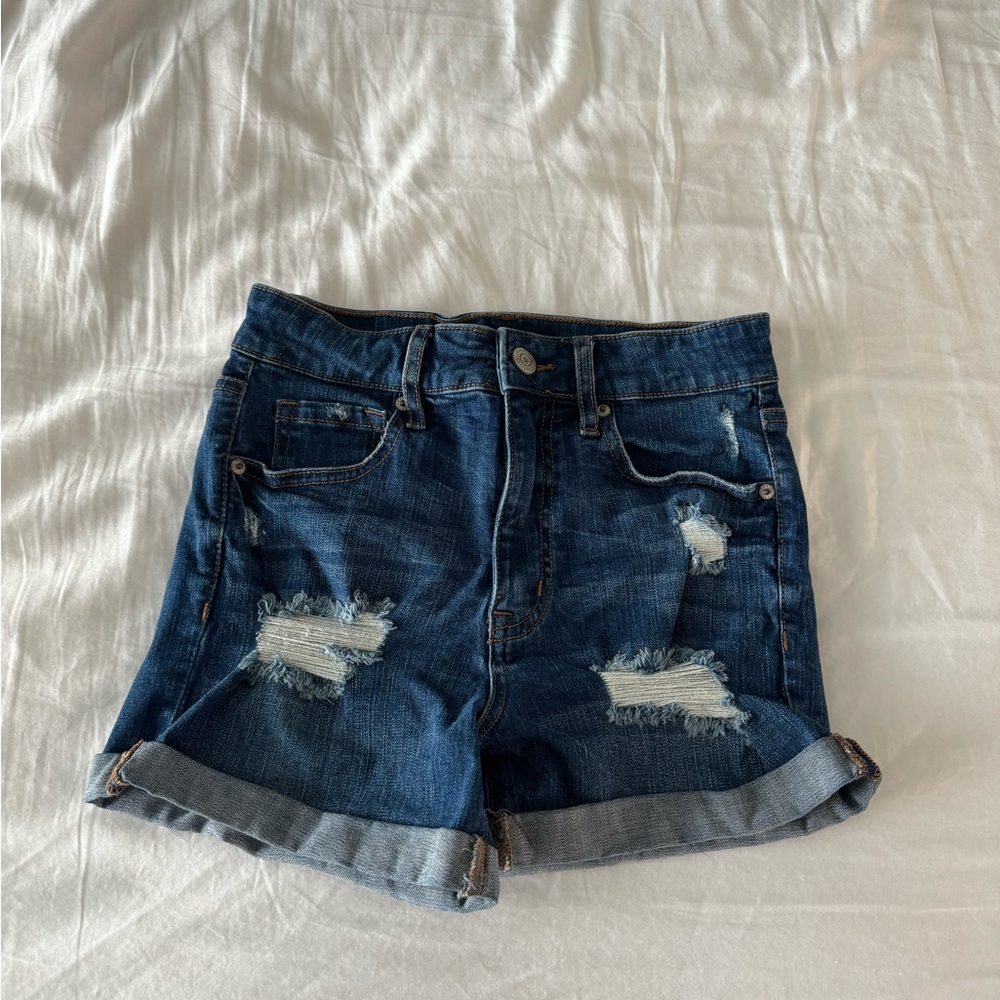 Medium Wash Seriously Stretchy Super High-Rise Midi Shorts